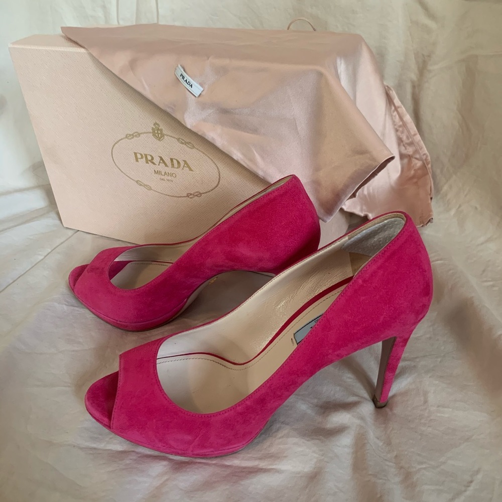 Prada Orchid Pink Suede Peep-toe Pumps